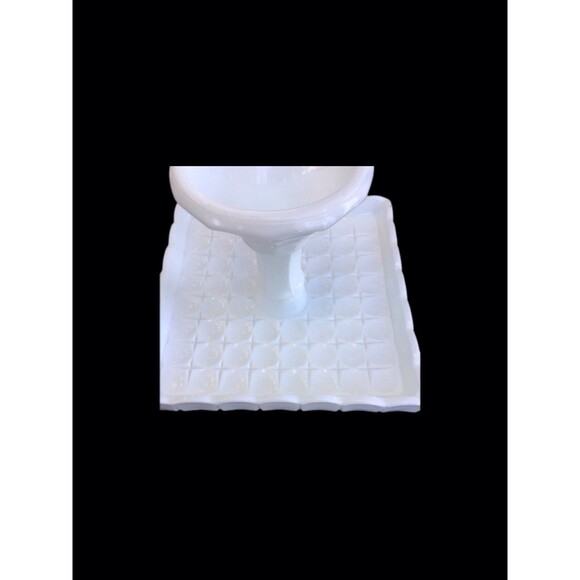 Square White Milk Glass Pedestal Cake Stand With Rum Well,/ Pastry Stand, Vtg. - Picture 3 of 5